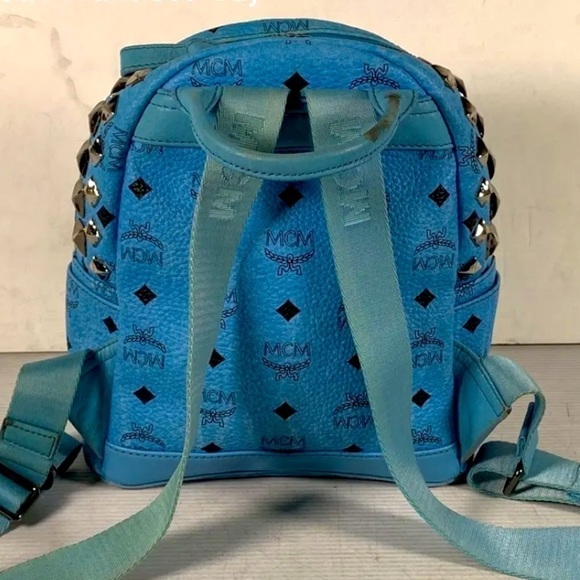 MCM Womens Backpack Blue leather Visetos Logo Studded w/COA - Picture 5 of 13